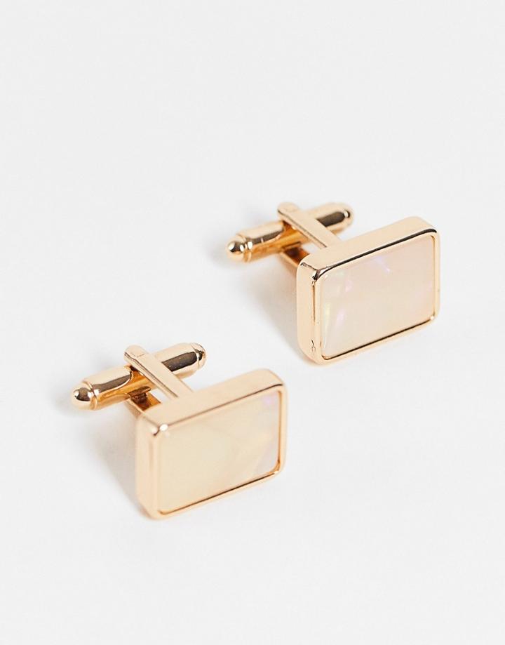 Asos Design Cufflinks With Faux Pearl In Gold Tone