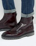 Asos Brogue Boots In Burgundy Leather - Red