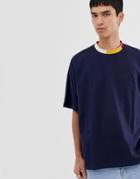 Asos Design Oversized T-shirt With Contrast Tipping In Navy - Navy