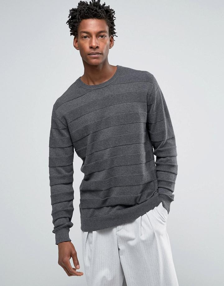 Troy Tone Stripe Sweater With Crew Neck - Gray