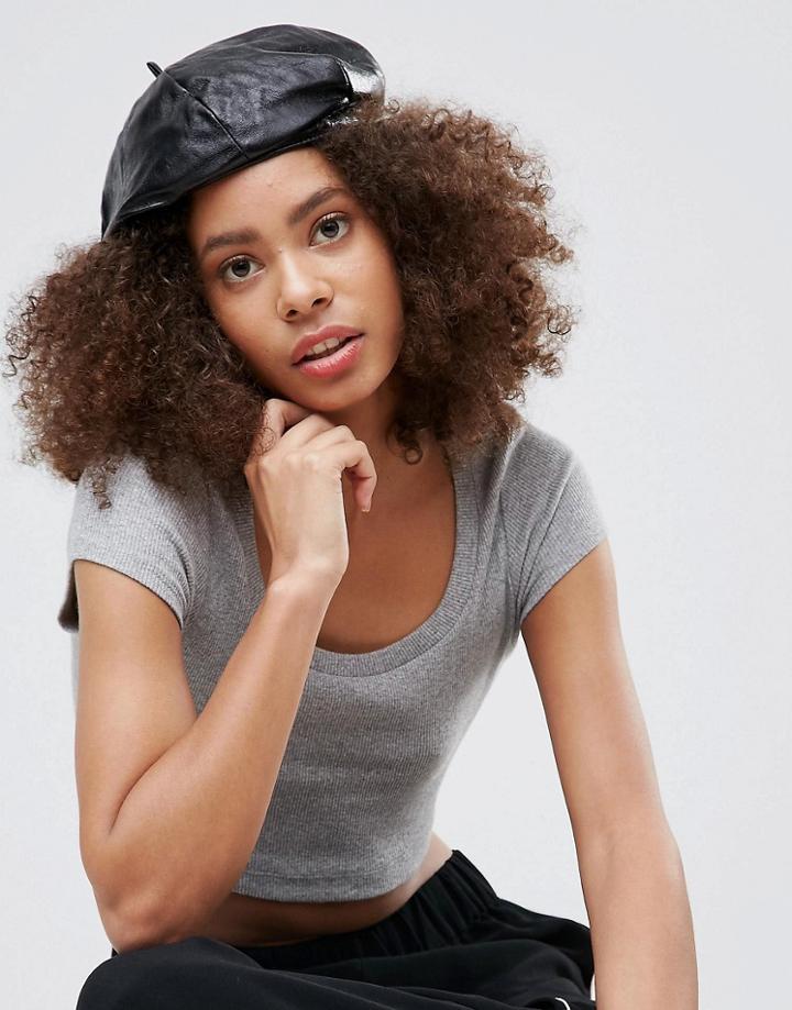 Asos Beret In High Shine - Black