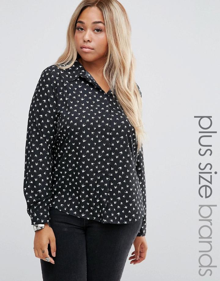 Brave Soul Plus Shirt In Bird Print - Black