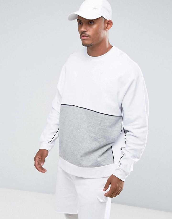 Asos Oversized Sweatshirt With Cut & Sew & Piping - White