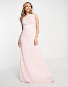 Tfnc Bridesmaids Chiffon Maxi Dress With Lace Scalloped Back In Whisper Pink