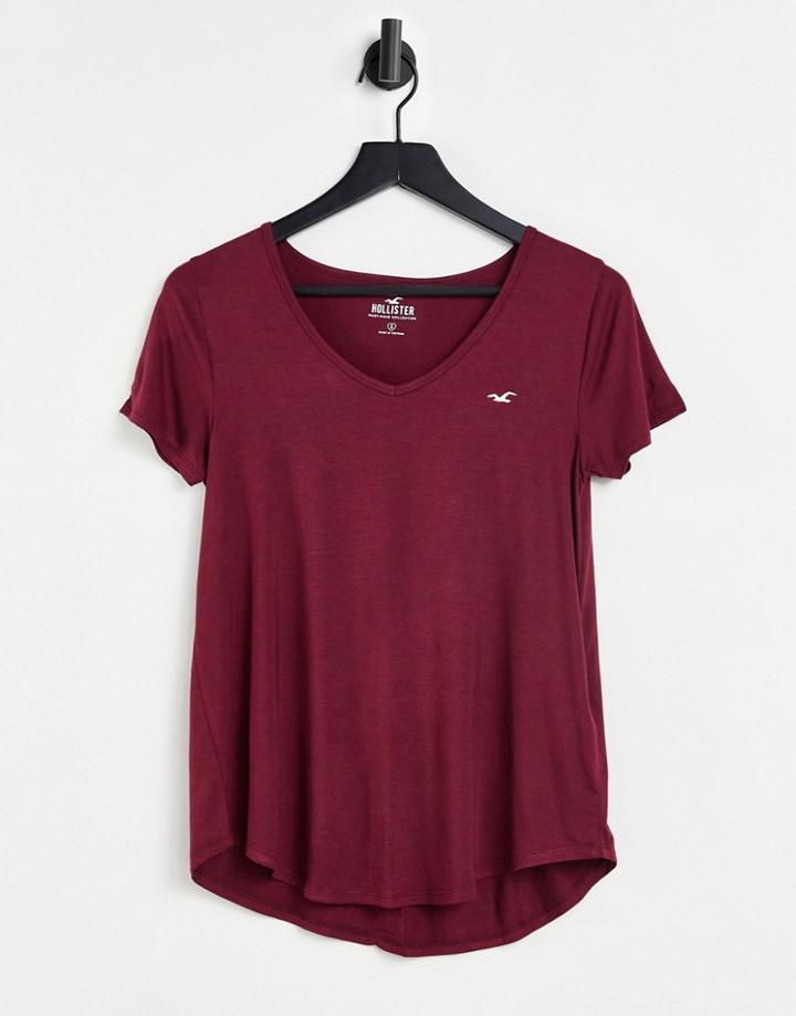 Hollister Basic Crew Neck T-shirt In Burgundy-red