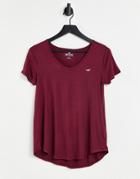 Hollister Basic Crew Neck T-shirt In Burgundy-red