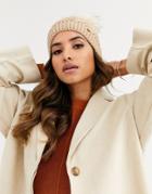 River Island Knitted Beanie Hat With Faux Fur Pom Pom In Camel-tan