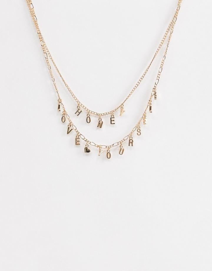 Asos Design Pack Of 2 Necklaces With Cute Slogan In Gold - Gold