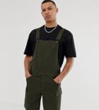 Asos Design Tall Skinny Cargo Short Overalls In Dark Khaki-green