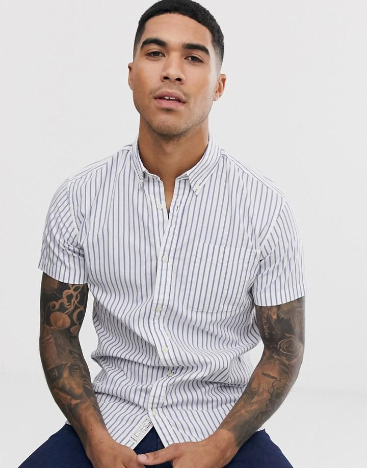 Jack & Jones Short Sleeve Slim Fit Shirt In Blue Stripe - Blue