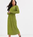 Glamorous Tall Midi Dress In Plisse-green