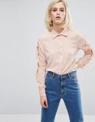 Lost Ink Double Collar Shirt With Bow Sleeves - Pink
