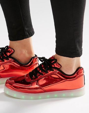 Wize & Ope Red Light Up Sole Trainers - Laminated Red