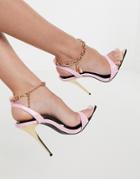 Public Desire Triumph Heeled Sandals With Padlock Anklet In Pink-purple