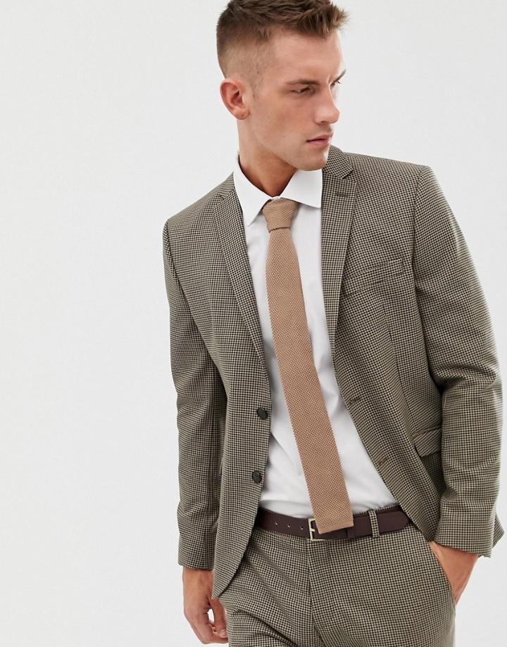 Selected Homme Slim Fit Dog Tooth Suit Jacket - Beige