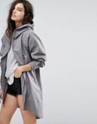 Missguided Vintage Wash Oversized Hooded Parka - Gray
