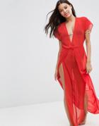 Asos Wrap Front Chiffon Maxi Beach Caftan - Soft Rust