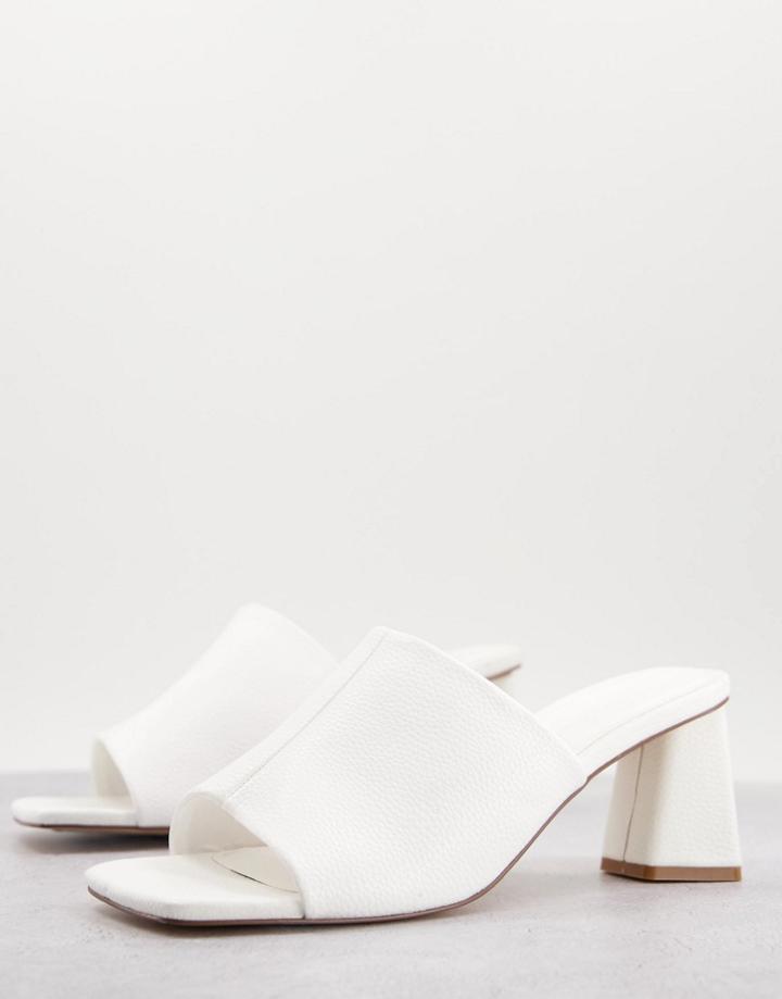 Asos Design Heeled Mules In White In Faux Leather