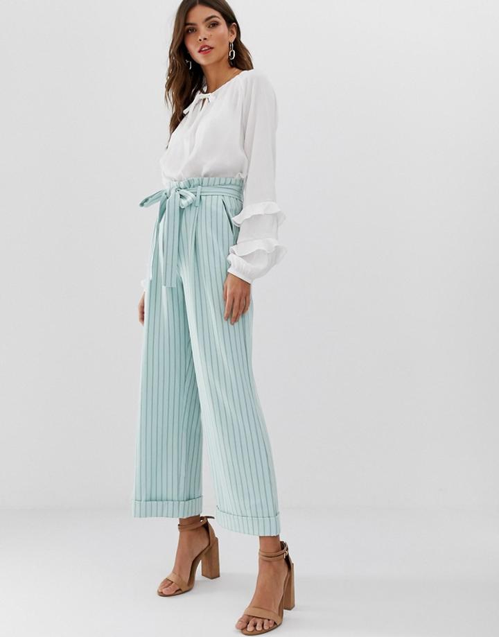 Vila Wide Leg Crop Stripe Pants-multi