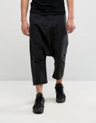 Asos Extreme Drop Crotch Pants With Side Pockets In Black Linen Mix - Black