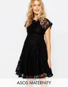 Asos Maternity Flutter Sleeve Lace Skater Dress - Black