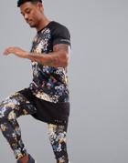 Asos 4505 T-shirt With Floral Print And Raglan Sleeves - Black