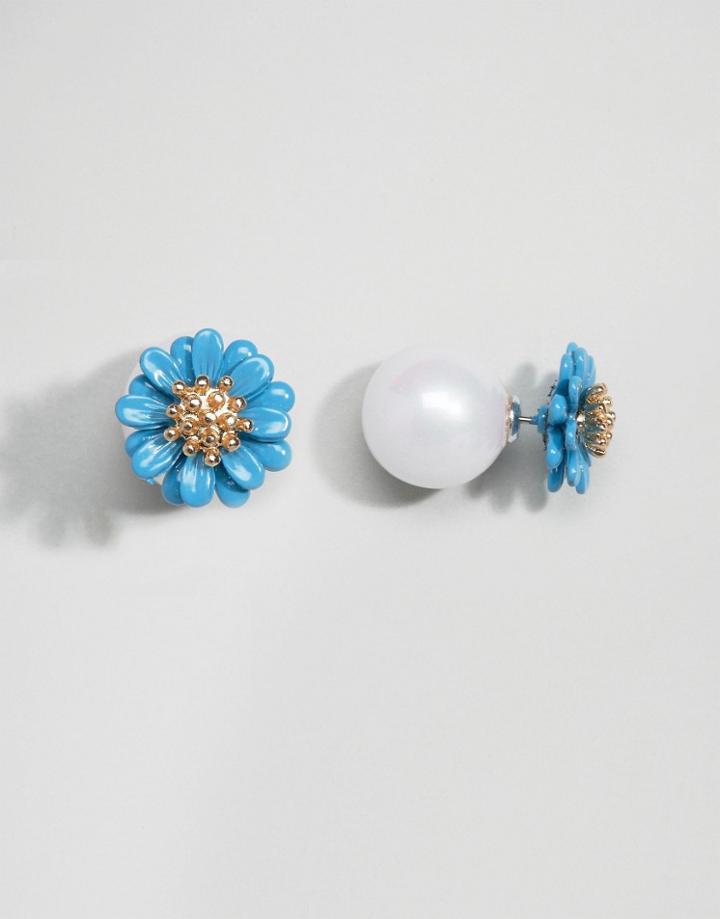 Asos Faux Pearl Flower Through Earrings - Gold