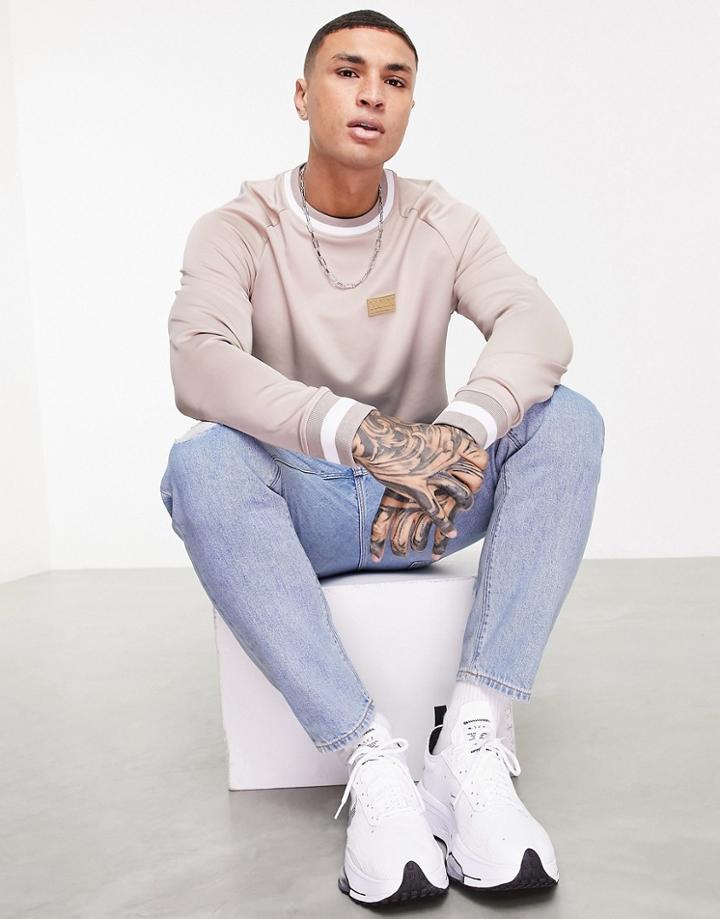 Asos Design Sweatshirt In Scuba With Striped Rib - Part Of A Set-neutral