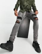 Sixth June Relaxed Distressed Jeans In Washed Black