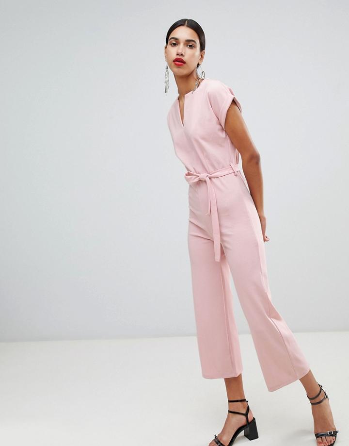 Boohoo Tailored Wide Leg Jumpsuit In Pink - Beige