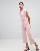 Boohoo Tailored Wide Leg Jumpsuit In Pink - Beige