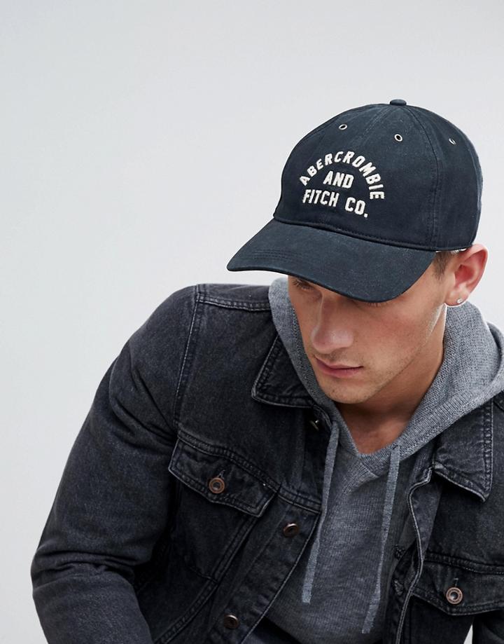 Abercrombie & Fitch Logo Twill Baseball Cap In Black - Black