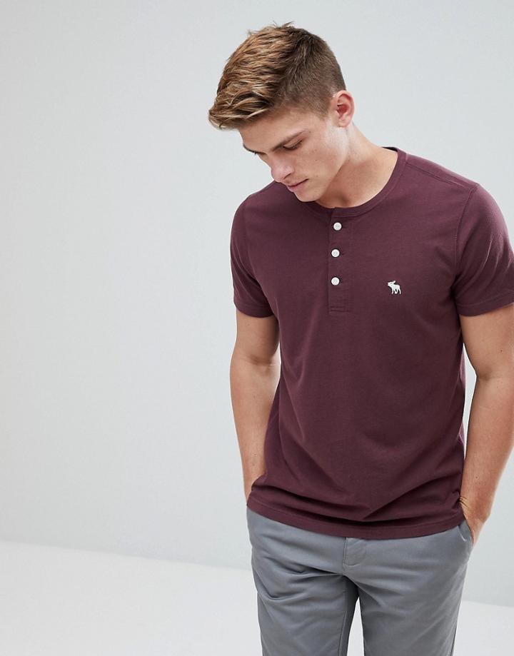 Abercrombie & Fitch Henley T-shirt Icon Moose Logo In Burgundy - Red