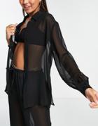 4th & Reckless Chiffon Long Line Beach Shirt In Black - Part Of A Set