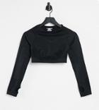 Love & Other Things Petite Gym Seamless Knitted Perforated Long Sleeve Crop Top In Black
