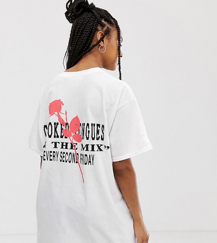 Crooked Tongues Oversized Logo T-shirt With In The Mix And Flower Print-white