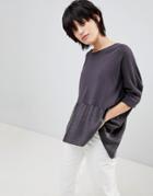 Paisie Knitted Top With Silk Panel - Gray