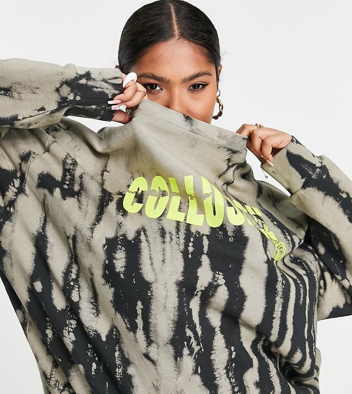 Collusion Plus Bleached Wash Sweat With Graphic In Multi-grey