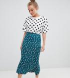 Asos Design Petite Kickflare Midi Skirt In Polka Dot - Multi