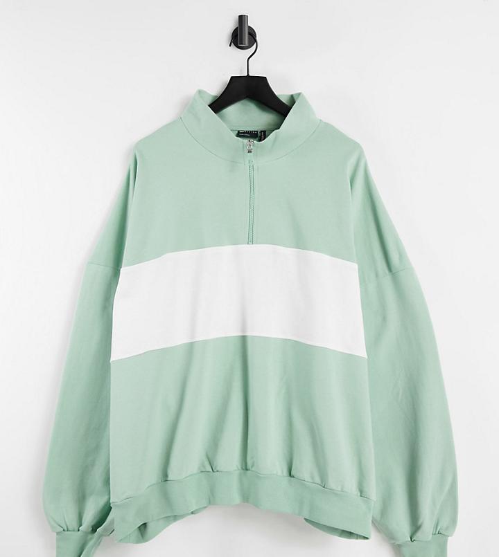 Asos Design Curve Oversized Half Zip Sweatshirt In Color Block-green