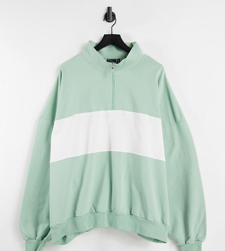 Asos Design Curve Oversized Half Zip Sweatshirt In Color Block-green