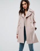 Asos Swing Coat With Military Style Buttons - Pink