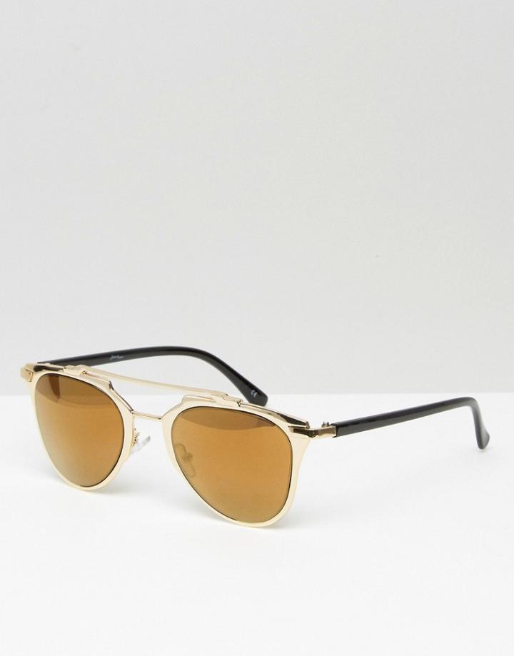 Jeepers Peepers Aviator Sunglasses In Gold With Mirror Lens - Gold