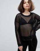 Monki Fishnet Drawstring Sweater - Black