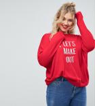 Asos Curve Holidays Sweater With 'let's Make Out' Slogan - Red