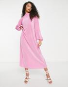 Asos Design Tall Plisse High Neck Maxi Dress In Light Pink