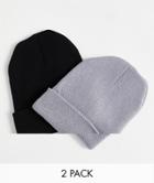 New Look 2 Pack Fisherman Beanies In Black And Gray-multi