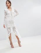 Love Triangle Lace Long Sleeve Dress With Peplum Hem - White