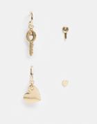 Pieces 2-pack Key And Heart Earrings In Gold