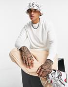 Asos Design Relaxed Longline Long Sleeve T-shirt With Curved Hem In Off White